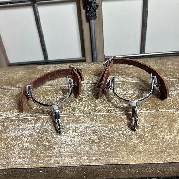 Genuine, leather spurs with straps new - Picture 1 of 11